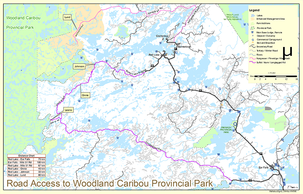 Access Roads to Woodland Caribou Provincial Park